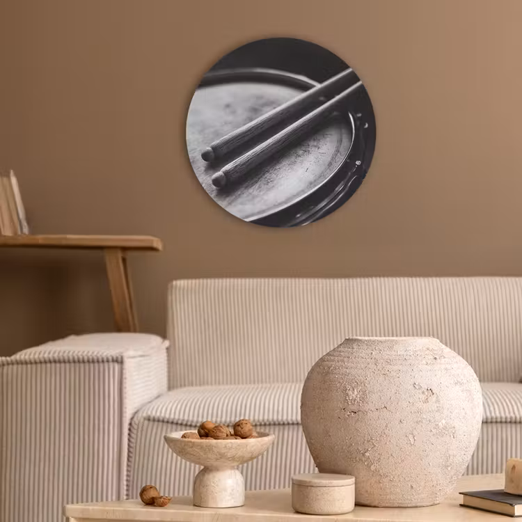 Trommel - Close-up - Drumstokken - Zwart Akoestische PET Vilt - Rond klein -sfeer1