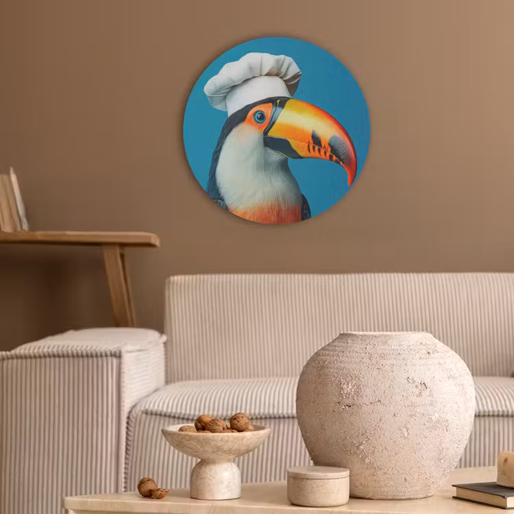 Toekan - Papegaai - Vogel - Koksmuts Akoestische PET Vilt - Rond klein -sfeer1