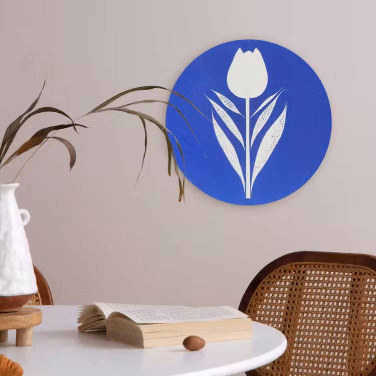 Tulp - Minimalistisch - Bladeren - Wit Akoestische PET Vilt - Rond klein -sfeer3