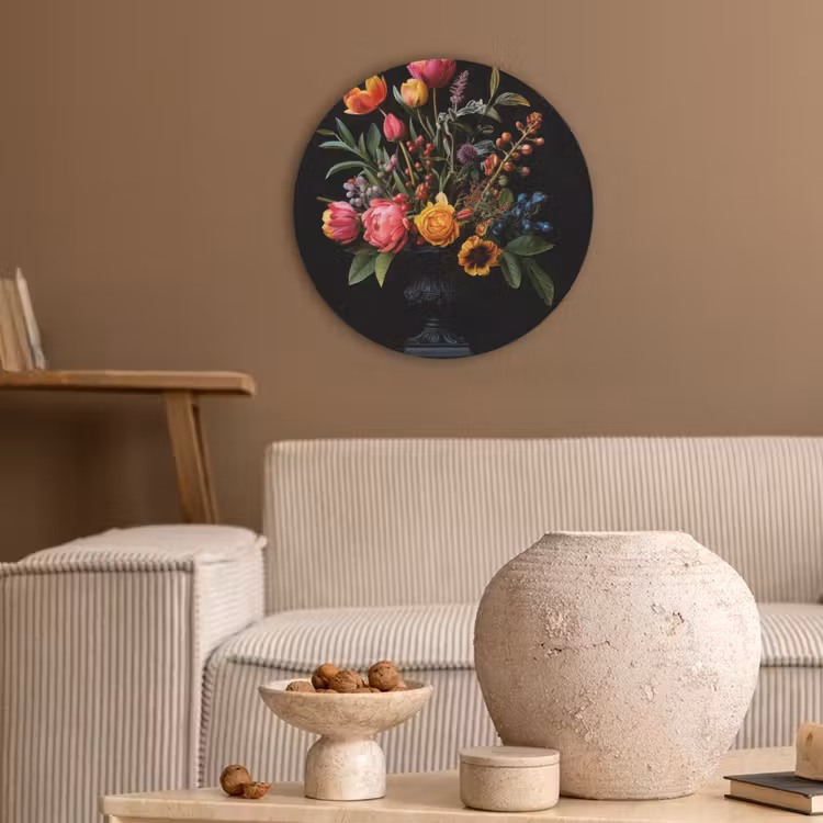 Tulpen - Bessen - Boeket - Vaas Akoestische PET Vilt - Rond klein -sfeer1