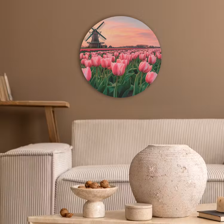 Tulpen - Molen - Nederland Akoestische PET Vilt - Rond klein -sfeer1