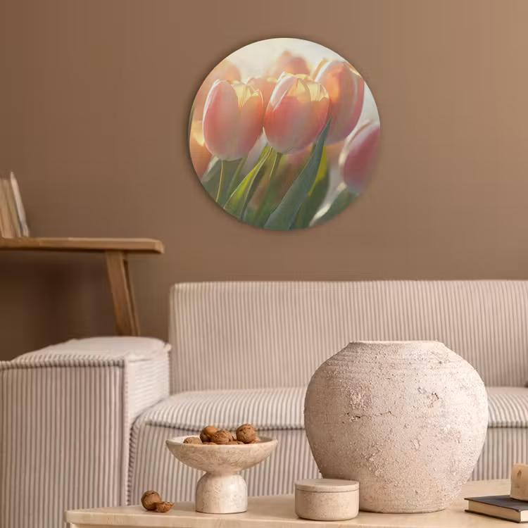 Tulpen - Roze - Zonnestralen Akoestische PET Vilt - Rond klein -sfeer1