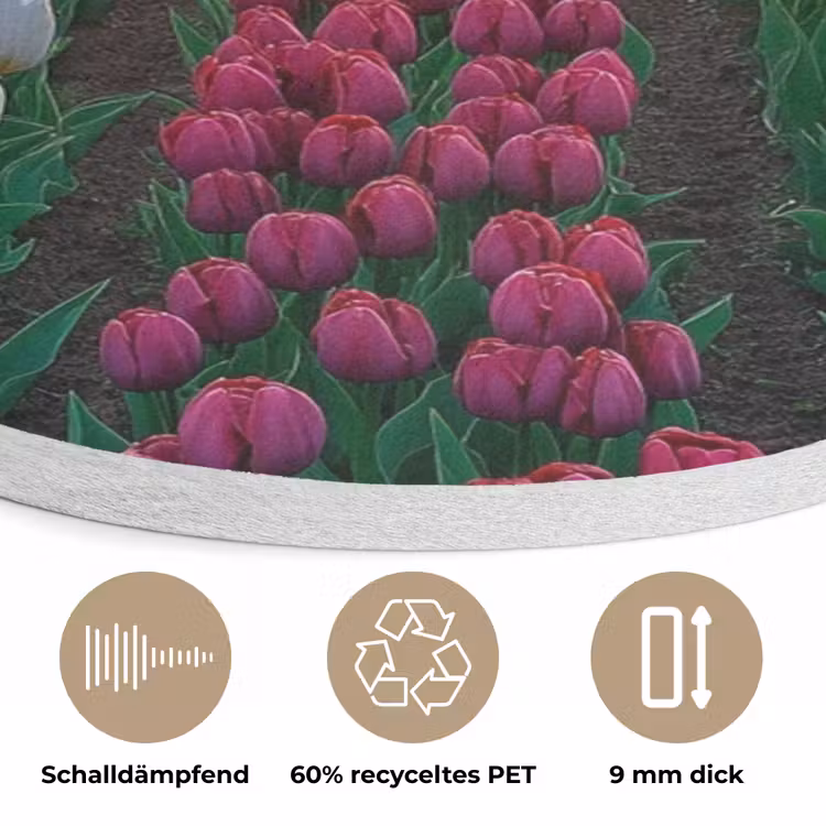 Tulpenveld - Zonsondergang - Kleurrijk Akoestische PET Vilt - Rond klein -closeup_DE