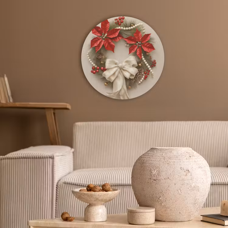 Deurkrans - Strik - Kerst - Rood - Groen Akoestische PET Vilt - Rond klein -sfeer1