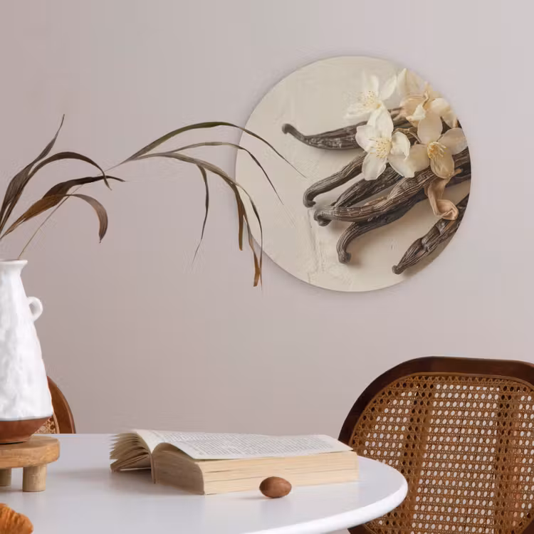 Vanille - Bloemen - Beige Akoestische PET Vilt - Rond klein -sfeer3