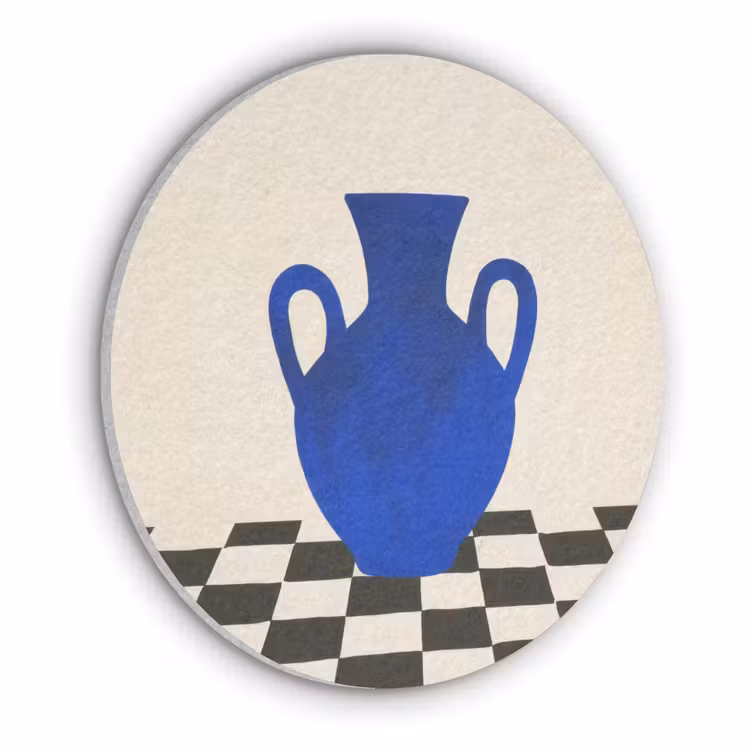Vaas - Blauw - Geblokt - Modern Akoestische PET Vilt - Rond klein -3d