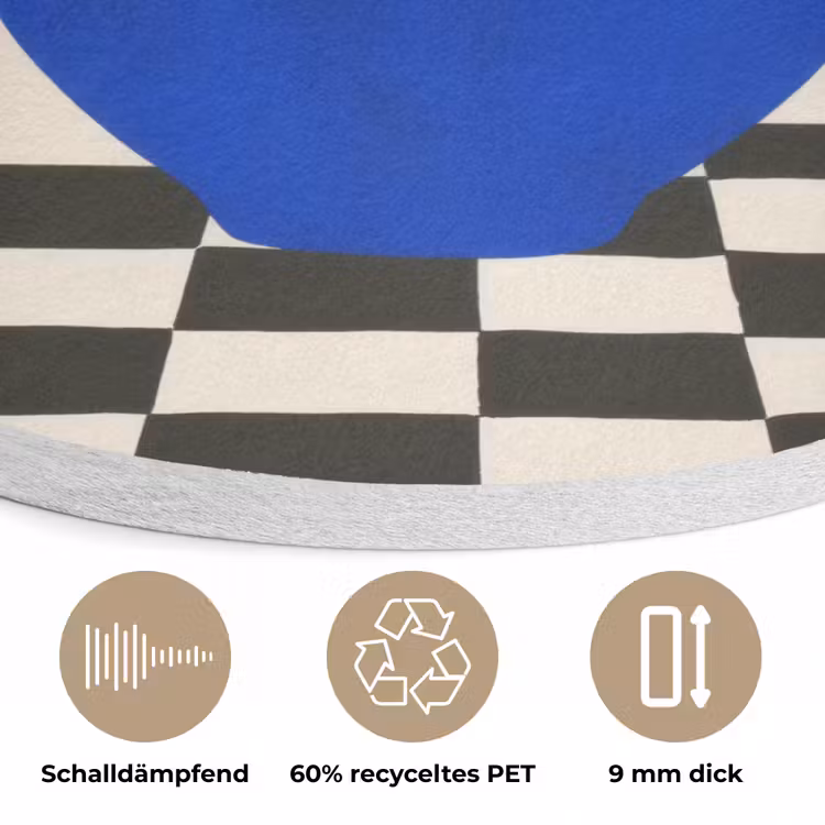 Vaas - Blauw - Geblokt - Modern Akoestische PET Vilt - Rond klein -closeup_DE