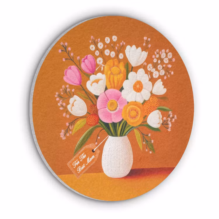 Vaas - Bloemen - Oranje Akoestische PET Vilt - Rond klein -3d