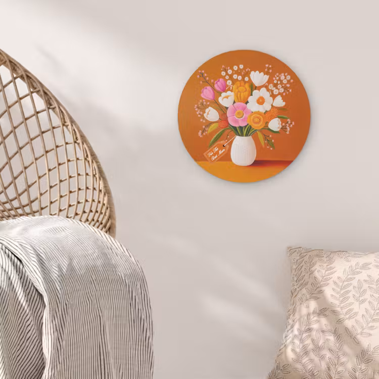 Vaas - Bloemen - Oranje Akoestische PET Vilt - Rond klein -sfeer4