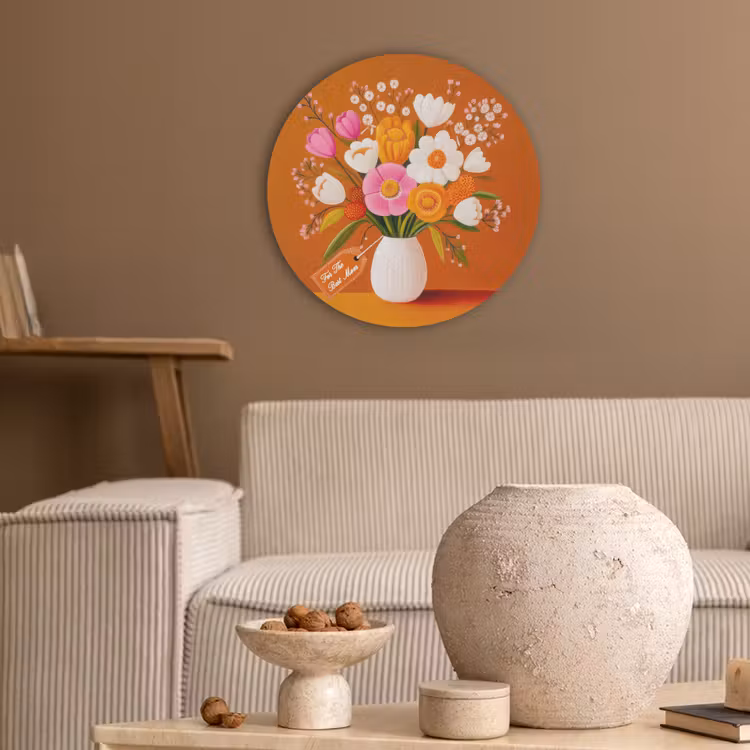 Vaas - Bloemen - Oranje Akoestische PET Vilt - Rond klein -sfeer1