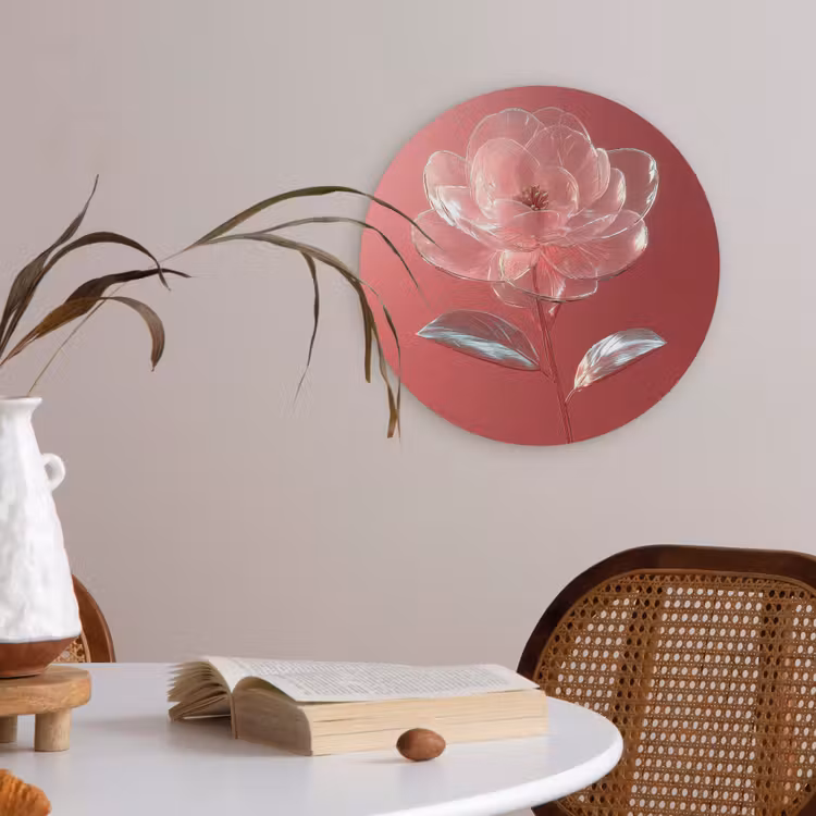 Sierlijk - Bloem - Roze - Glazen Akoestische PET Vilt - Rond klein -sfeer3