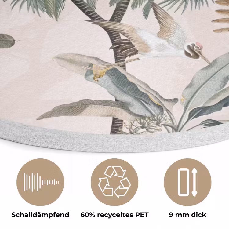 Vintage - Jungle - Dieren - Natuur Akoestische PET Vilt - Rond klein -closeup_DE