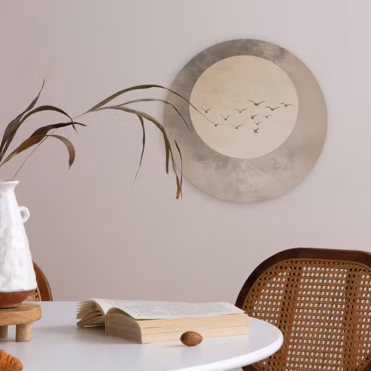 Vogel - Beige - Japandi Akoestische PET Vilt - Rond klein -sfeer3