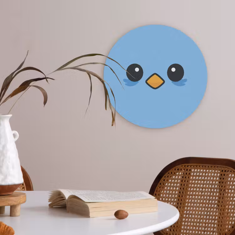 Vogel - Blauw - Eenvoudig Akoestische PET Vilt - Rond klein -sfeer3