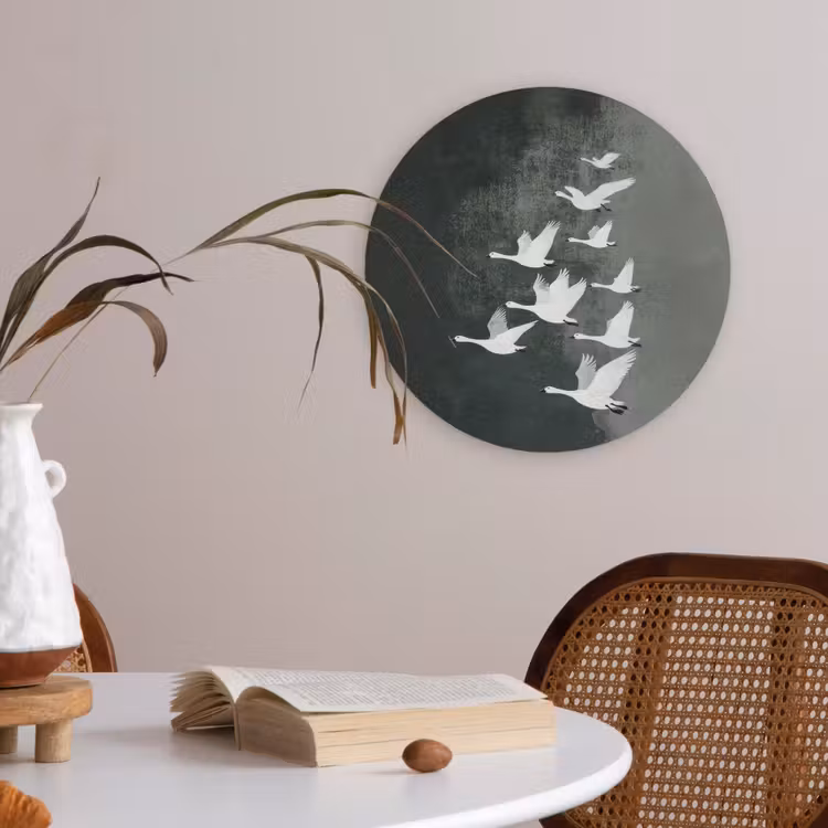 Vogel - Japandi - Groen Akoestische PET Vilt - Rond klein -sfeer3