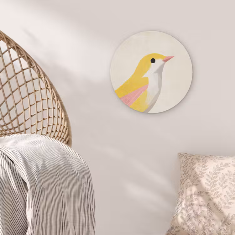 Vogel - Minimalistisch - Geel Akoestische PET Vilt - Rond klein -sfeer4