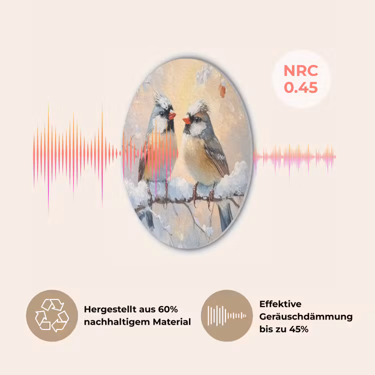 Vogels - Tak - Winter - Sneeuw Akoestische PET Vilt - Rond klein -USP_DE