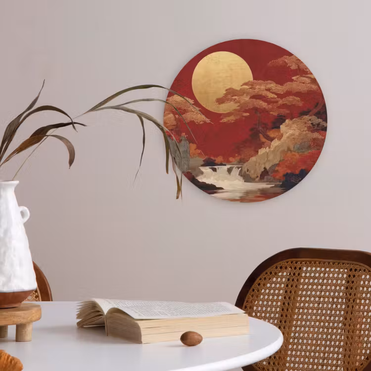 Volle maan - Landschap - Waterval Akoestische PET Vilt - Rond klein -sfeer3