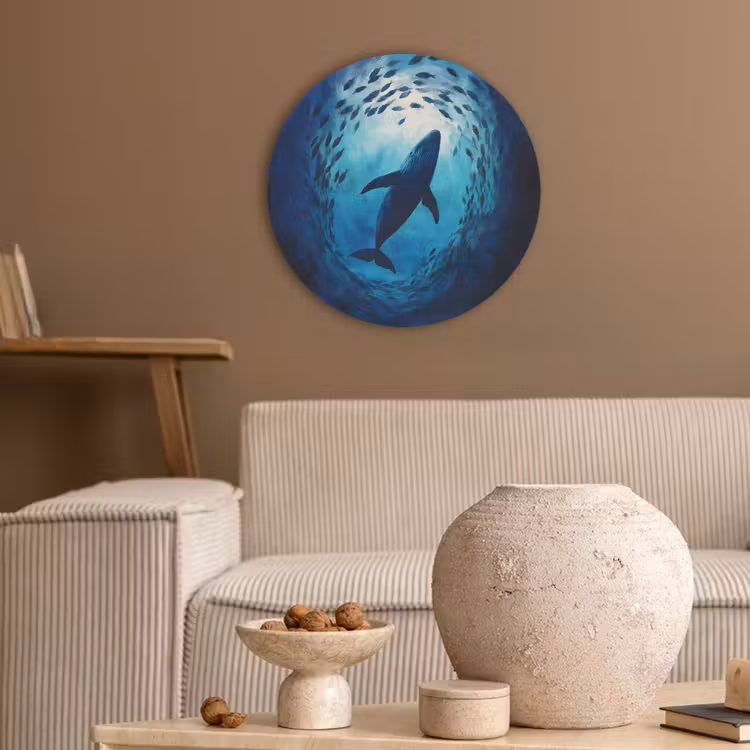 Walvis - Vissen - Donkerblauw Akoestische PET Vilt - Rond klein -sfeer1
