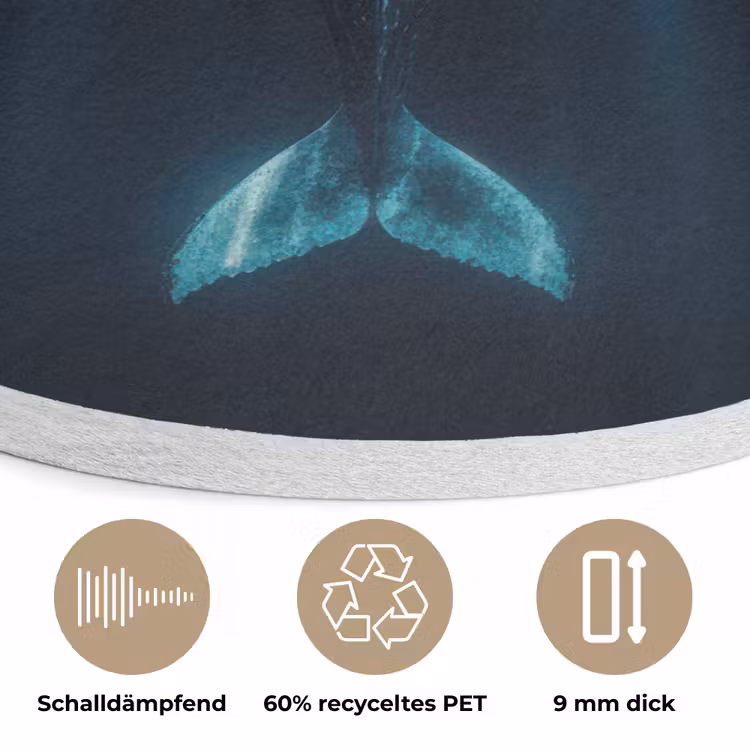 Walvis - Water - Zonnestralen - Blauw Akoestische PET Vilt - Rond klein -closeup_DE