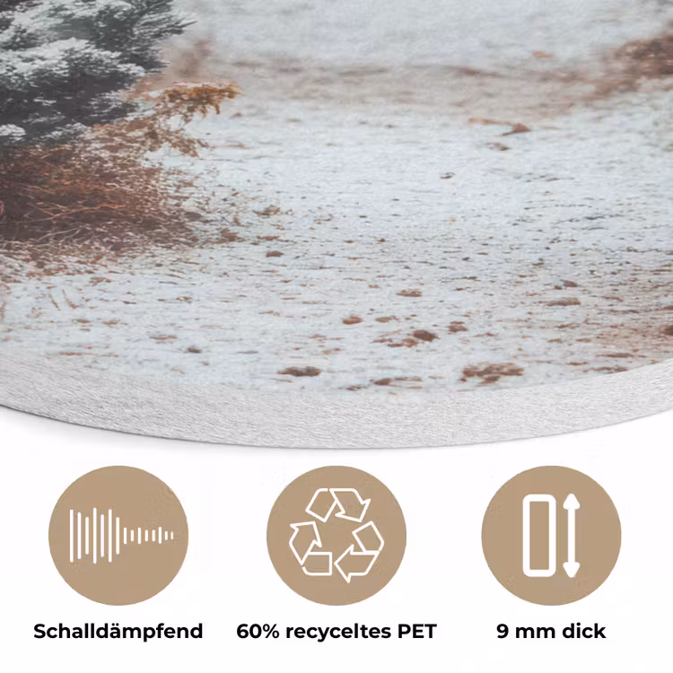 Bos - Winter - Bomen - Natuur - Pad - Sneeuw Akoestische PET Vilt - Rond klein -closeup_DE