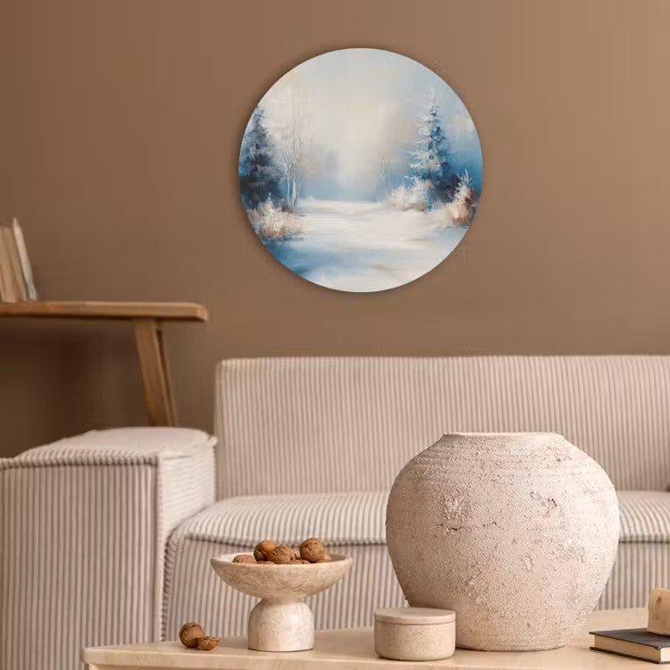 Bos - Winter - Natuur - Abstract - Sneeuw Akoestische PET Vilt - Rond klein -sfeer1