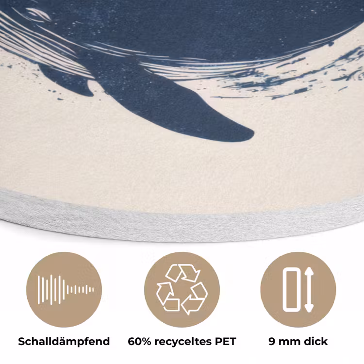 Walvissen - Spetters - Cirkel - Donkerblauw Akoestische PET Vilt - Rond klein -closeup_DE
