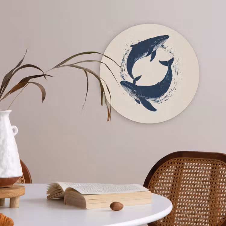 Walvissen - Spetters - Cirkel - Donkerblauw Akoestische PET Vilt - Rond klein -sfeer3