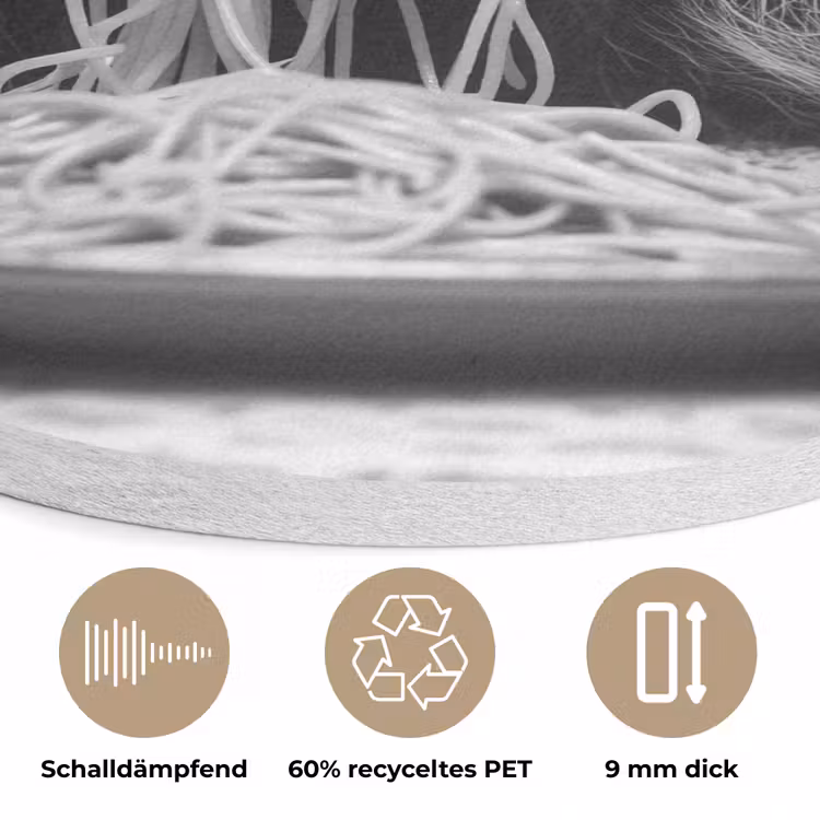 Wasbeer - Cute - Pasta - Tafelkleed - Zwart - Wit Akoestische PET Vilt - Rond klein -closeup_DE