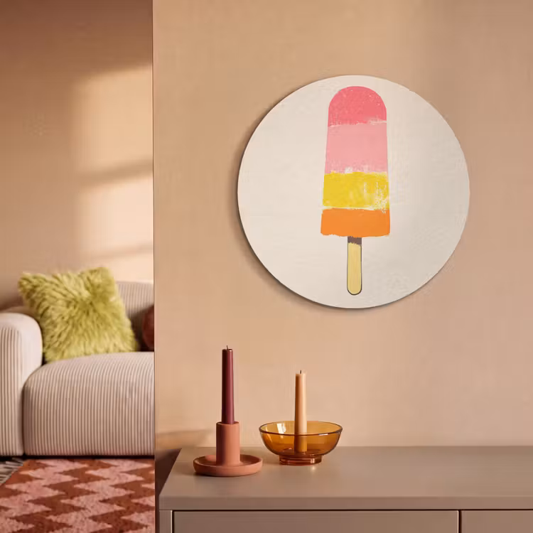 Waterijsje - Retro - Stokje - Roze Akoestische PET Vilt - Rond klein -sfeer1
