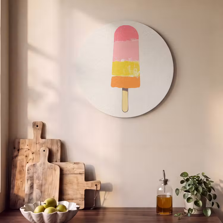 Waterijsje - Retro - Stokje - Roze Akoestische PET Vilt - Rond klein -sfeer2