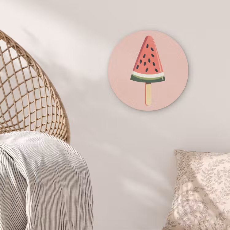 Watermeloen - Ijsje - Pitjes - Rood Akoestische PET Vilt - Rond klein -sfeer4