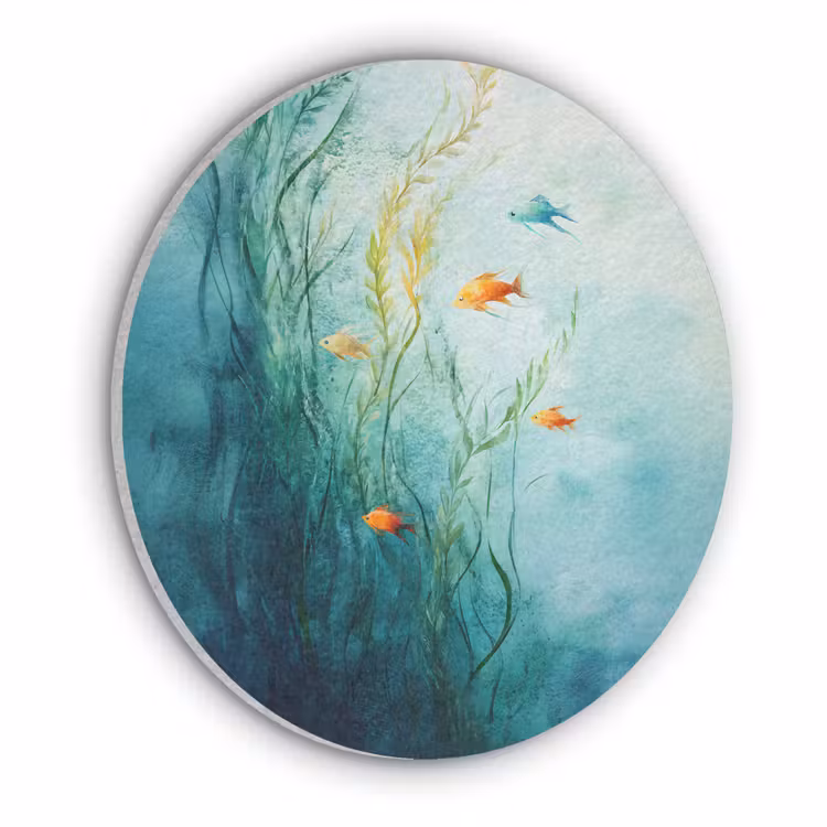 Waterplanten - Vissen - Kleurrijk - Water Akoestische PET Vilt - Rond klein -3d