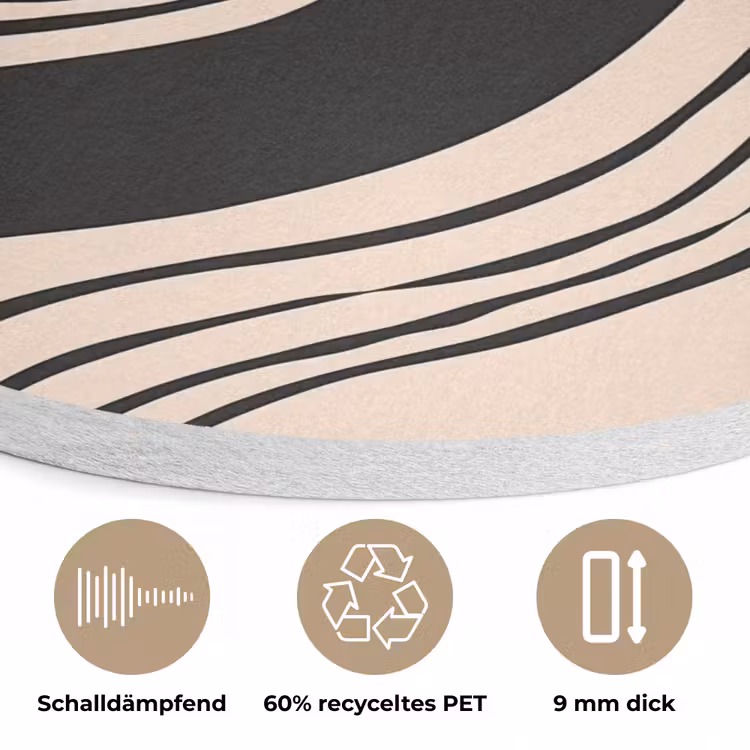 Golven - Zwart - Zandkleur Akoestische PET Vilt - Rond klein -closeup_DE