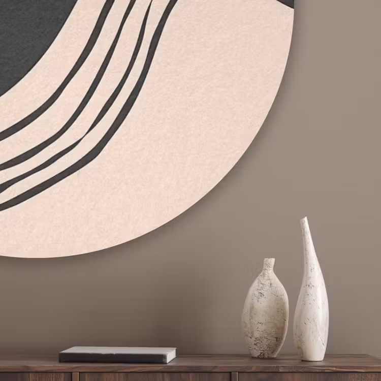 Golven - Zwart - Zandkleur Akoestische PET Vilt - Rond klein -sfeer5_closeup