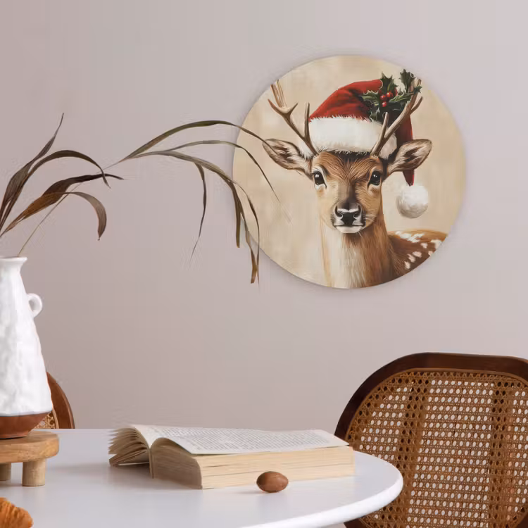 Kerst - Hert - Gewei - Rood Akoestische PET Vilt - Rond klein -sfeer3