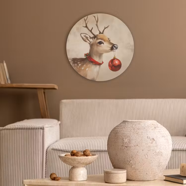 Kerst - Hert - Gewei - Kerstbal - Rendier Akoestische PET Vilt - Rond klein -sfeer1