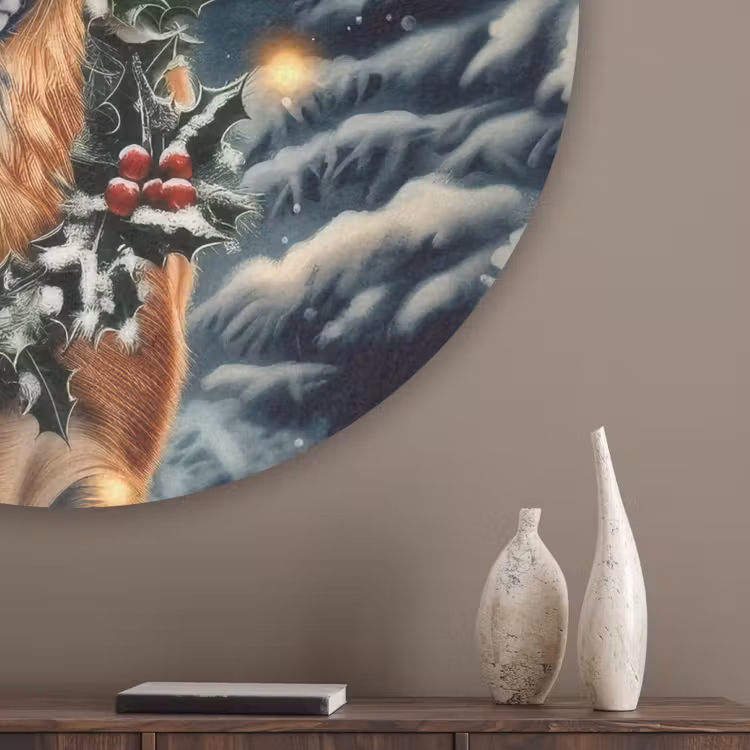 Kerst - Magie - Bos - Kleurrijk Akoestische PET Vilt - Rond klein -sfeer5_closeup