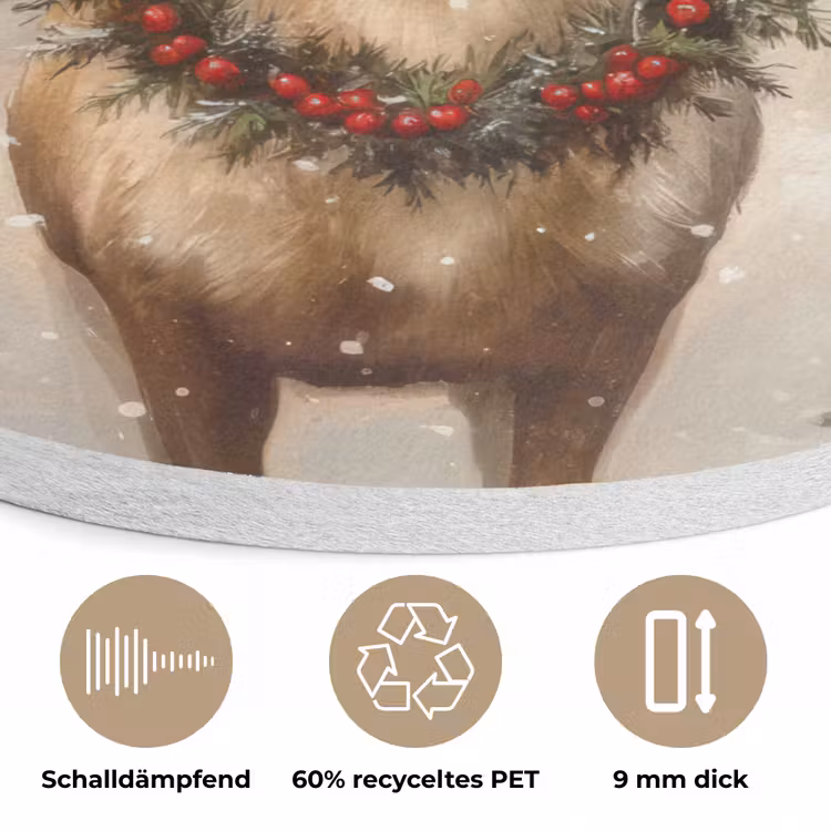 Kerst - Rendier - Winter - Krans Akoestische PET Vilt - Rond klein -closeup_DE