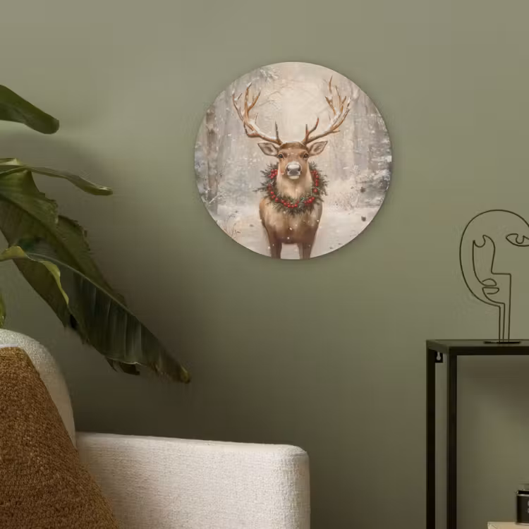 Kerst - Rendier - Winter - Krans Akoestische PET Vilt - Rond klein -sfeer2