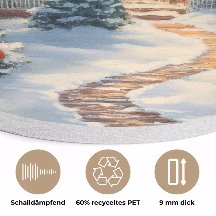 Kerst - Kerstboom - Winter - Huis - Sneeuw Akoestische PET Vilt - Rond klein -closeup_DE