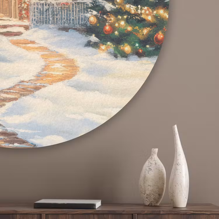Kerst - Kerstboom - Winter - Huis - Sneeuw Akoestische PET Vilt - Rond klein -sfeer5_closeup