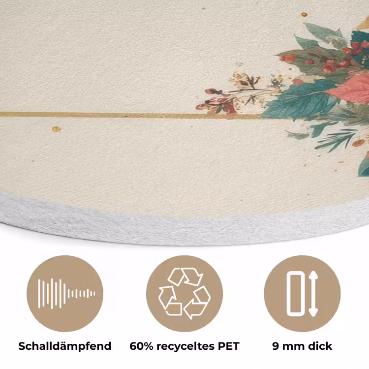 Kerst - Poinsettia - Omlijsting - Kleurrijk Akoestische PET Vilt - Rond klein -closeup_DE