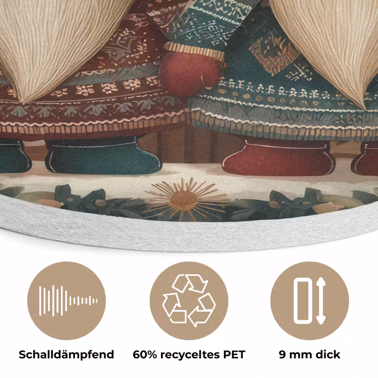Kerst - Gnomen - Peperkoekhuisje - Rood - Groen Akoestische PET Vilt - Rond klein -closeup_DE