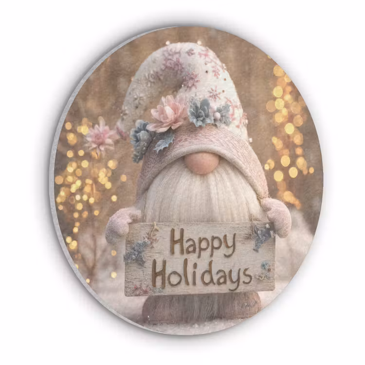 Kerst - Gnome - Bord - Kleurrijk Akoestische PET Vilt - Rond klein -3d