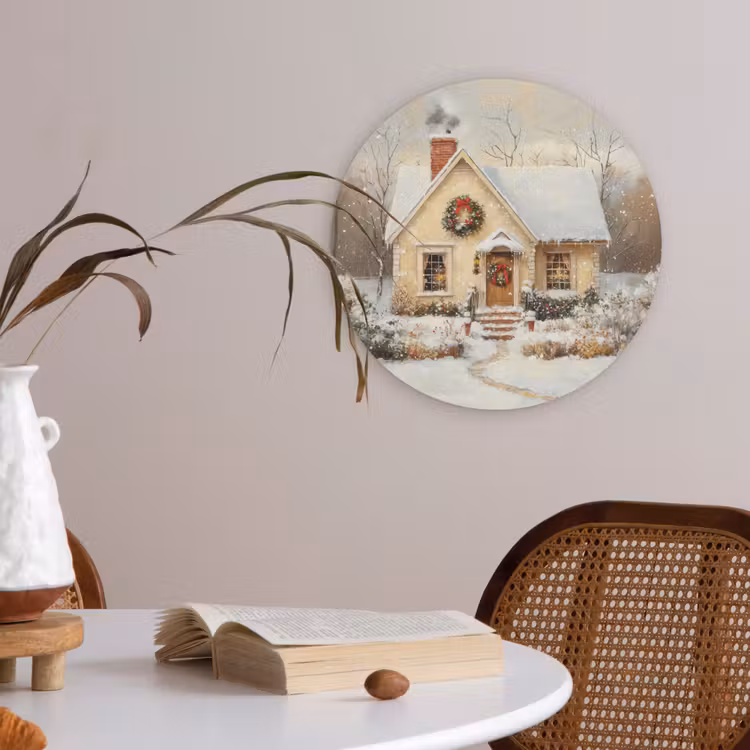 Kerst - Huis - Winter - Sneeuw Akoestische PET Vilt - Rond klein -sfeer3