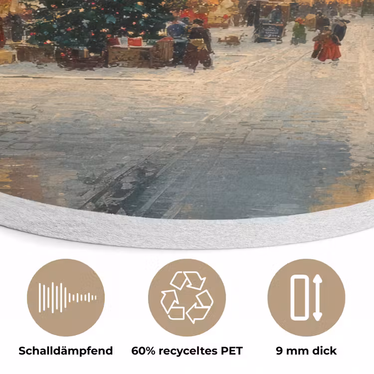 Kerstsfeer - Stadsplein - Kleurrijk Akoestische PET Vilt - Rond klein -closeup_DE