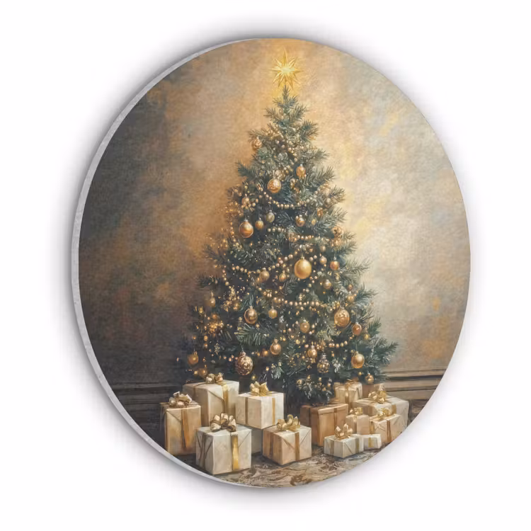 Kerstboom - Cadeaus - Goud Akoestische PET Vilt - Rond klein -3d