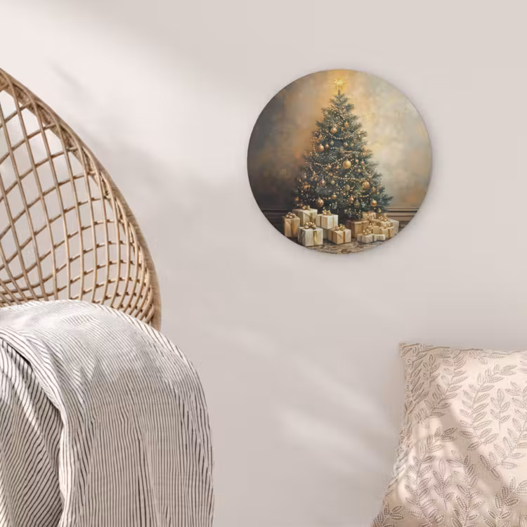 Kerstboom - Cadeaus - Goud Akoestische PET Vilt - Rond klein -sfeer4