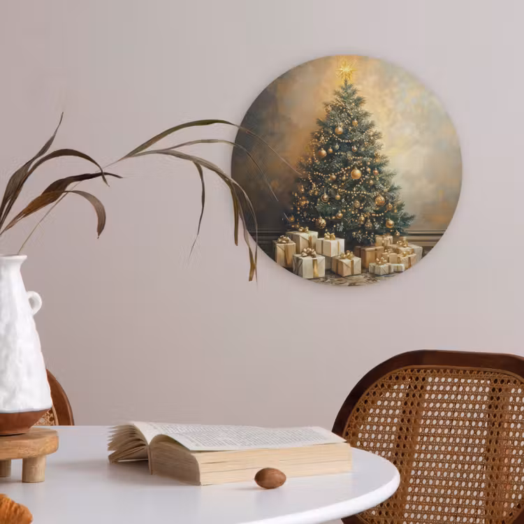 Kerstboom - Cadeaus - Goud Akoestische PET Vilt - Rond klein -sfeer3